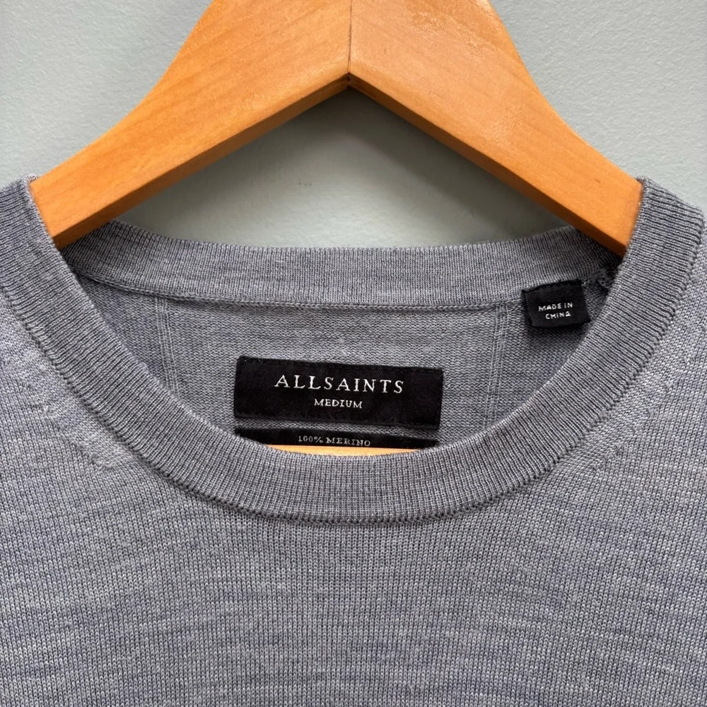 Allsaints Mode Merino Crew Neck Ramskull Sweater in Smith Blue M